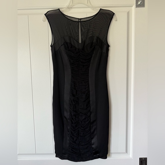 Y2K Cache Black Mesh and Satin Ruched Bodycon Party Dress - Picture 1 of 6
